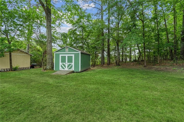 view of yard with an outdoor structure and a storage unit