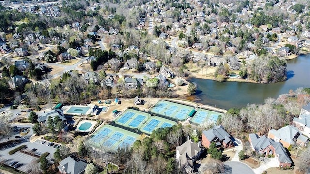 drone / aerial view featuring a water view