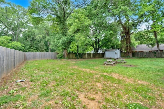 view of yard with a storage shed and an outbuilding