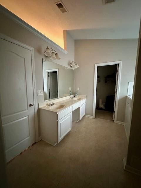 bathroom featuring double vanity, visible vents, and a sink