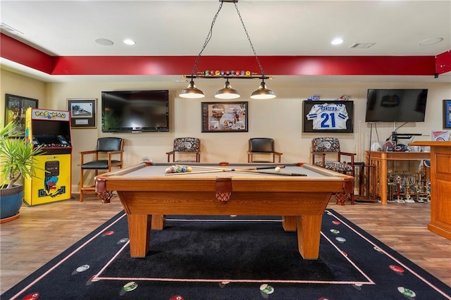 recreation room with light wood-type flooring and pool table