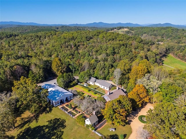 drone / aerial view featuring a mountain view