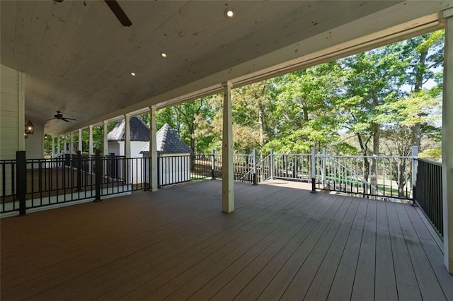 wooden terrace with ceiling fan