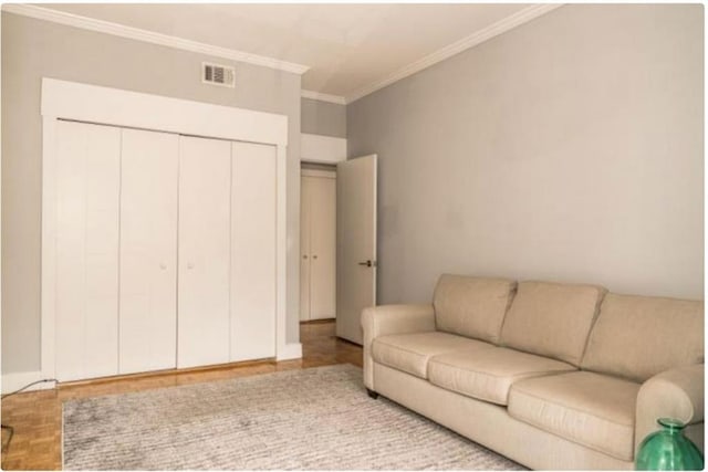 unfurnished living room featuring crown molding