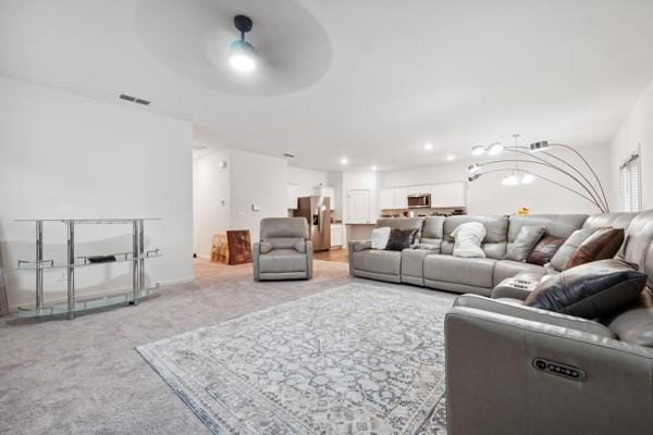 living room with light carpet