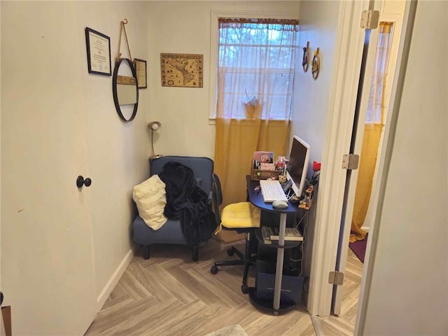 office area featuring light parquet floors