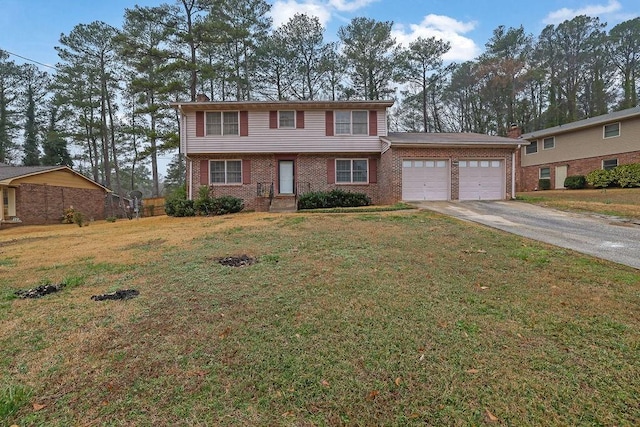 view of front facade featuring a garage and a front lawn