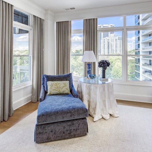 living area featuring hardwood / wood-style flooring