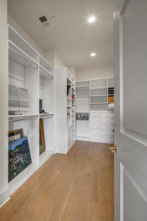 walk in closet with wood-type flooring