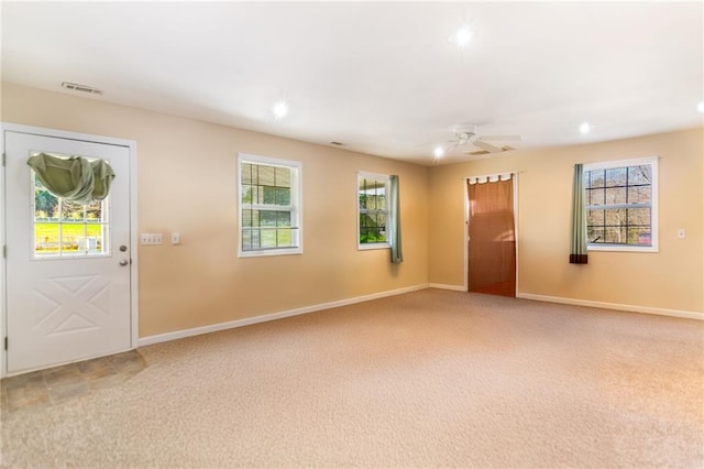 foyer with carpet floors and a wealth of natural light