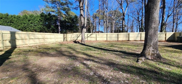 view of yard with a fenced backyard