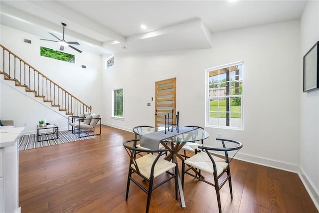 2822 Waters Rd SW, Atlanta, GA 30354 - dining space with a ceiling fan, wood finished floors, beam ceiling, recessed lighting, and baseboards