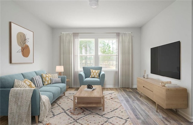 living room featuring light wood-type flooring