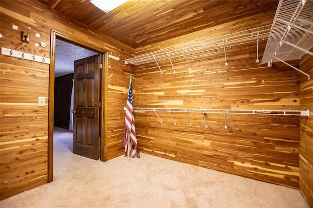 walk in closet featuring carpet flooring