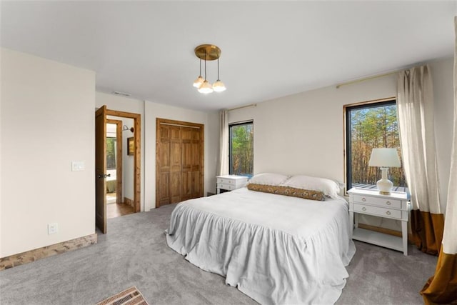 bedroom featuring a closet and carpet