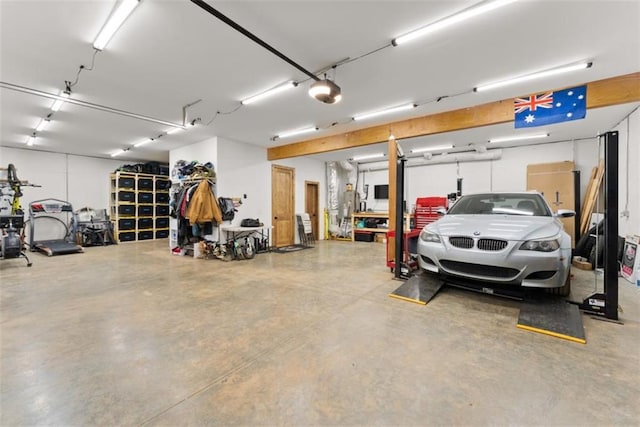 garage with a garage door opener