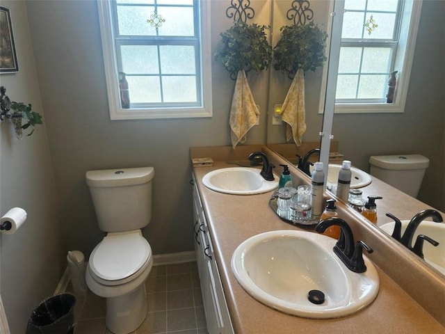 bathroom with tile patterned flooring, vanity, and toilet