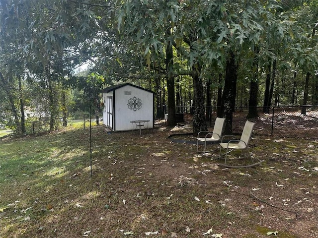 view of yard featuring a shed