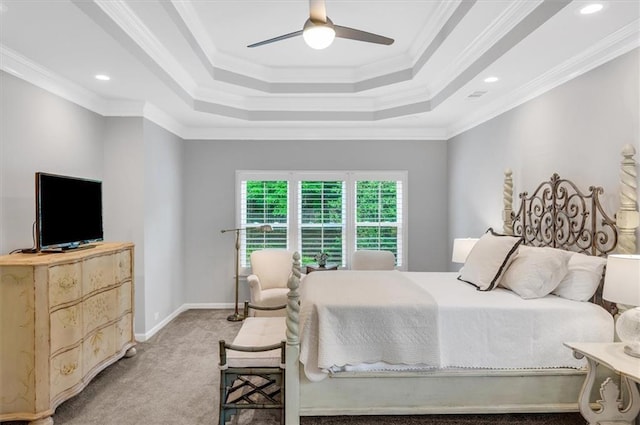 1473 Cardova Pointe, Dunwoody, GA 30338 - carpeted bedroom with a tray ceiling, ornamental molding, ceiling fan, and recessed lighting