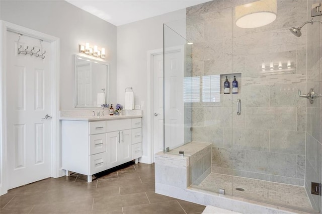 1473 Cardova Pointe, Dunwoody, GA 30338 - bathroom featuring a stall shower, vanity, and tile patterned floors