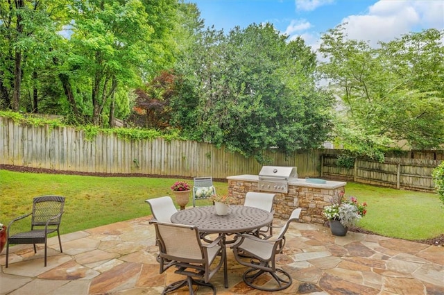 1473 Cardova Pointe, Dunwoody, GA 30338 - fenced backyard featuring exterior kitchen, a patio, and outdoor dining area