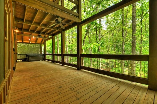 179 Huckleberry Ln, Ellijay, GA 30536 - wooden deck with ceiling fan and a wooded view