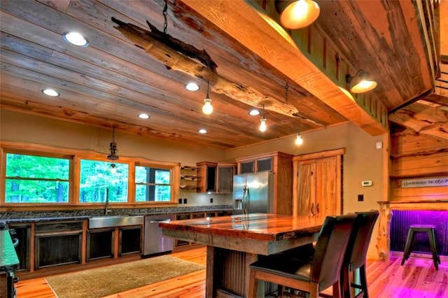 179 Huckleberry Ln, Ellijay, GA 30536 - kitchen with appliances with stainless steel finishes, a sink, light wood finished floors, recessed lighting, and open shelves
