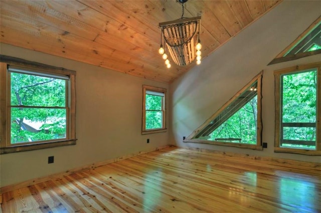 179 Huckleberry Ln, Ellijay, GA 30536 - spare room with healthy amount of natural light, hardwood / wood-style flooring, a chandelier, wood ceiling, and vaulted ceiling