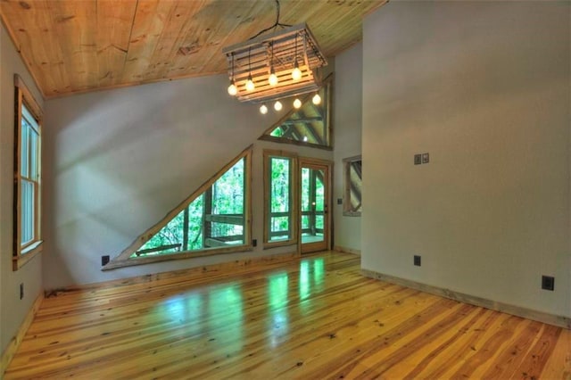 179 Huckleberry Ln, Ellijay, GA 30536 - unfurnished living room with lofted ceiling, hardwood / wood-style flooring, and wood ceiling