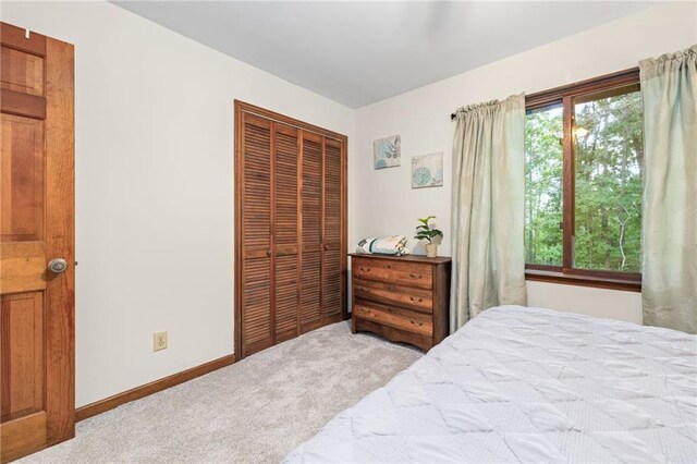 carpeted bedroom with a closet