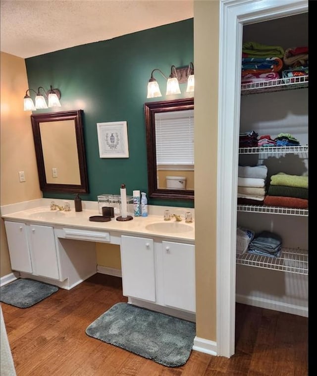 6210 Douglas Manor Ct, Douglasville, GA 30134 - bathroom with double vanity, wood finished floors, and a walk in closet