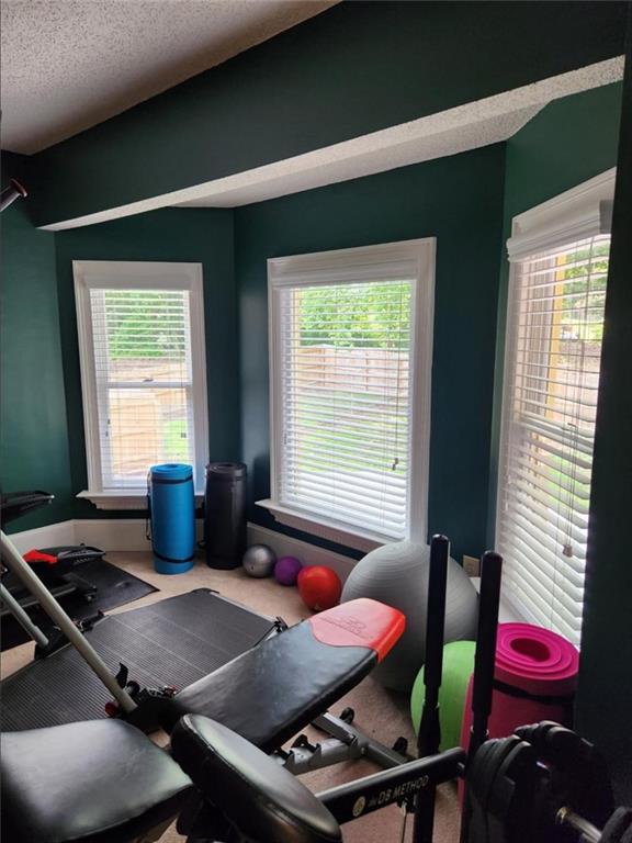 6210 Douglas Manor Ct, Douglasville, GA 30134 - exercise room with a textured ceiling