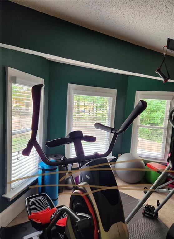 6210 Douglas Manor Ct, Douglasville, GA 30134 - workout area with a textured ceiling and plenty of natural light