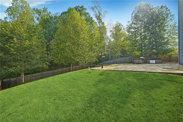 view of yard featuring a patio area and a fenced backyard