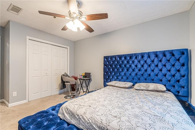 970 Sidney Marcus Blvd Unit 1217, Atlanta, GA 30324 - carpeted bedroom with a ceiling fan, baseboards, a closet, and visible vents