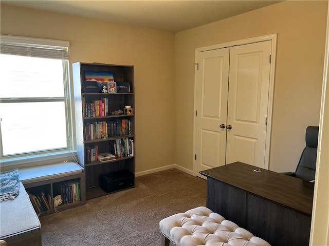 office with dark colored carpet