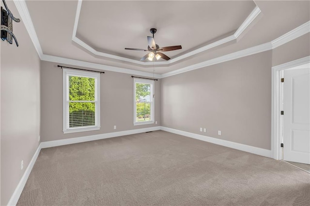 4424 Longmead Rd, Flowery Branch, GA 30542 - carpeted empty room with a raised ceiling, ceiling fan, and crown molding