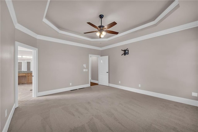 4424 Longmead Rd, Flowery Branch, GA 30542 - carpeted spare room with a raised ceiling, a ceiling fan, and crown molding