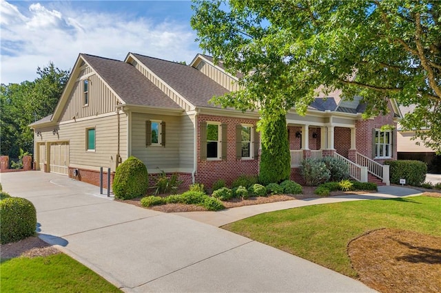 4424 Longmead Rd, Flowery Branch, GA 30542 - view of front of property featuring concrete driveway, a front yard, board and batten siding, roof with shingles, and a garage