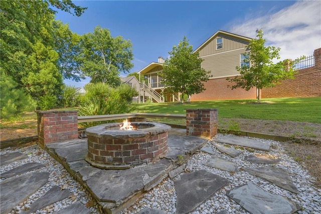 4424 Longmead Rd, Flowery Branch, GA 30542 - view of patio / terrace featuring an outdoor fire pit and stairs