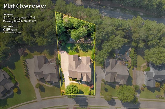 4424 Longmead Rd, Flowery Branch, GA 30542 - aerial overview of property's location featuring property parcel outlined