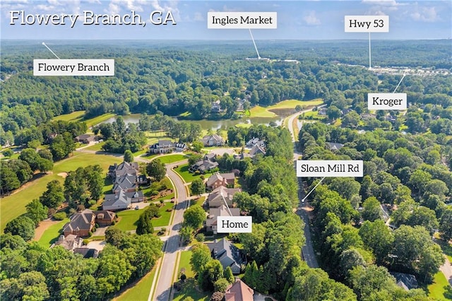 4424 Longmead Rd, Flowery Branch, GA 30542 - aerial view of residential area featuring a heavily wooded area