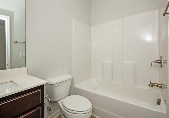 full bathroom featuring shower / washtub combination, vanity, and toilet