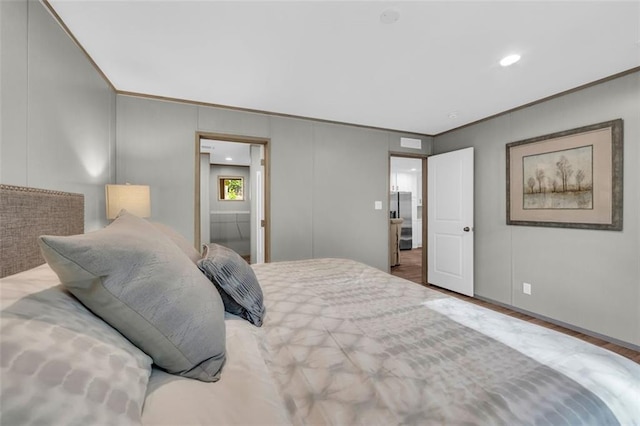 551 Fern Valley Trl, Clarkesville, GA 30523 - bedroom with ornamental molding, wood finished floors, and recessed lighting