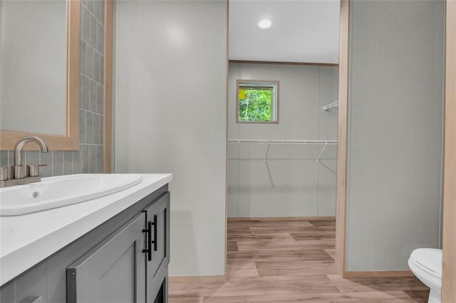 551 Fern Valley Trl, Clarkesville, GA 30523 - bathroom featuring vanity, toilet, a walk in closet, and wood finished floors