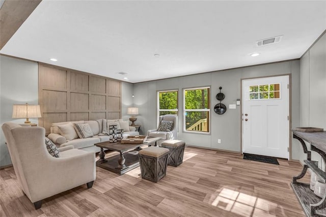 551 Fern Valley Trl, Clarkesville, GA 30523 - living area with a decorative wall, light wood-style floors, recessed lighting, and baseboards