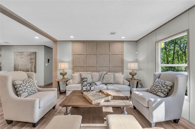 551 Fern Valley Trl, Clarkesville, GA 30523 - living area with light wood-type flooring, a decorative wall, and recessed lighting