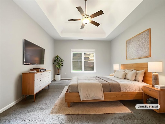 200 Pine Trl, Dallas, GA 30157 - bedroom featuring a raised ceiling, carpet floors, baseboards, and a ceiling fan