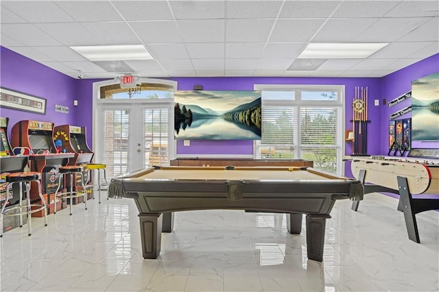 1165 Laurel Pl SE, Smyrna, GA 30080 - game room featuring a paneled ceiling, marble tiled flooring, plenty of natural light, and pool table