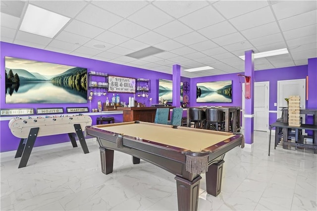 1165 Laurel Pl SE, Smyrna, GA 30080 - game room featuring marble look tile flooring, a community bar, a paneled ceiling, and billiards table